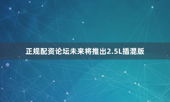正规配资论坛未来将推出2.5L插混版